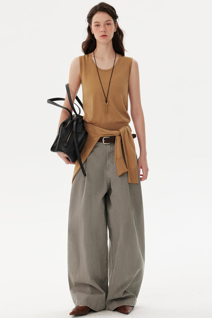 Retro Pure Cotton Pleated Pants