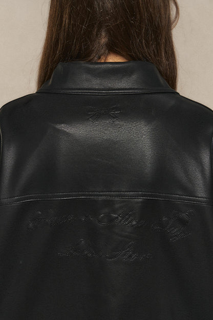 Black Loose PU Leather Biker Jacket