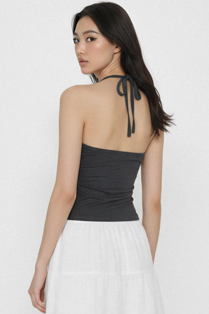 Dark Gray Lace Ruched Top