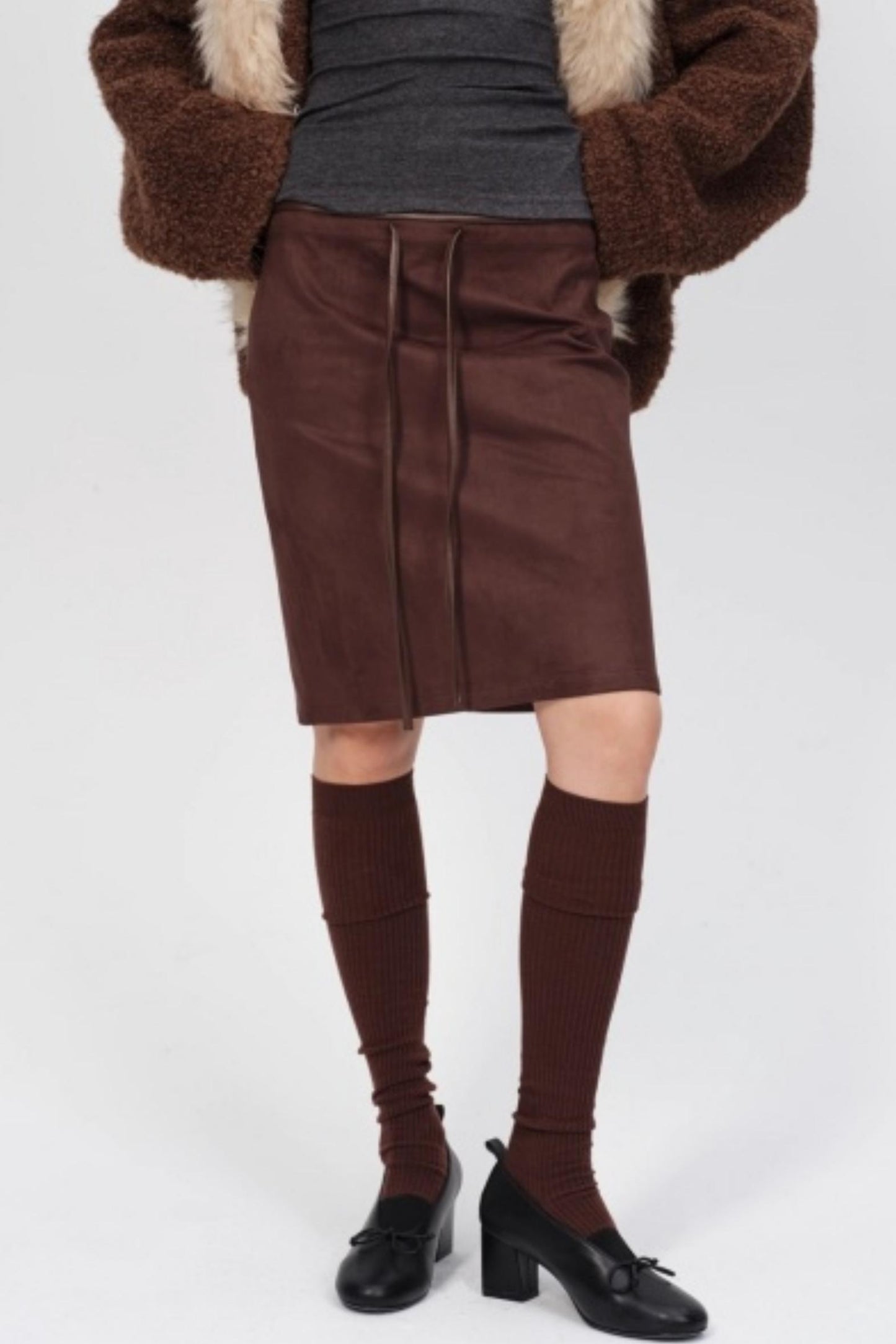 Winter Retro Suede Midi Skirt