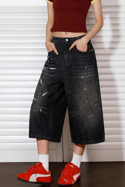 Vintage Denim Wide-Leg Shorts