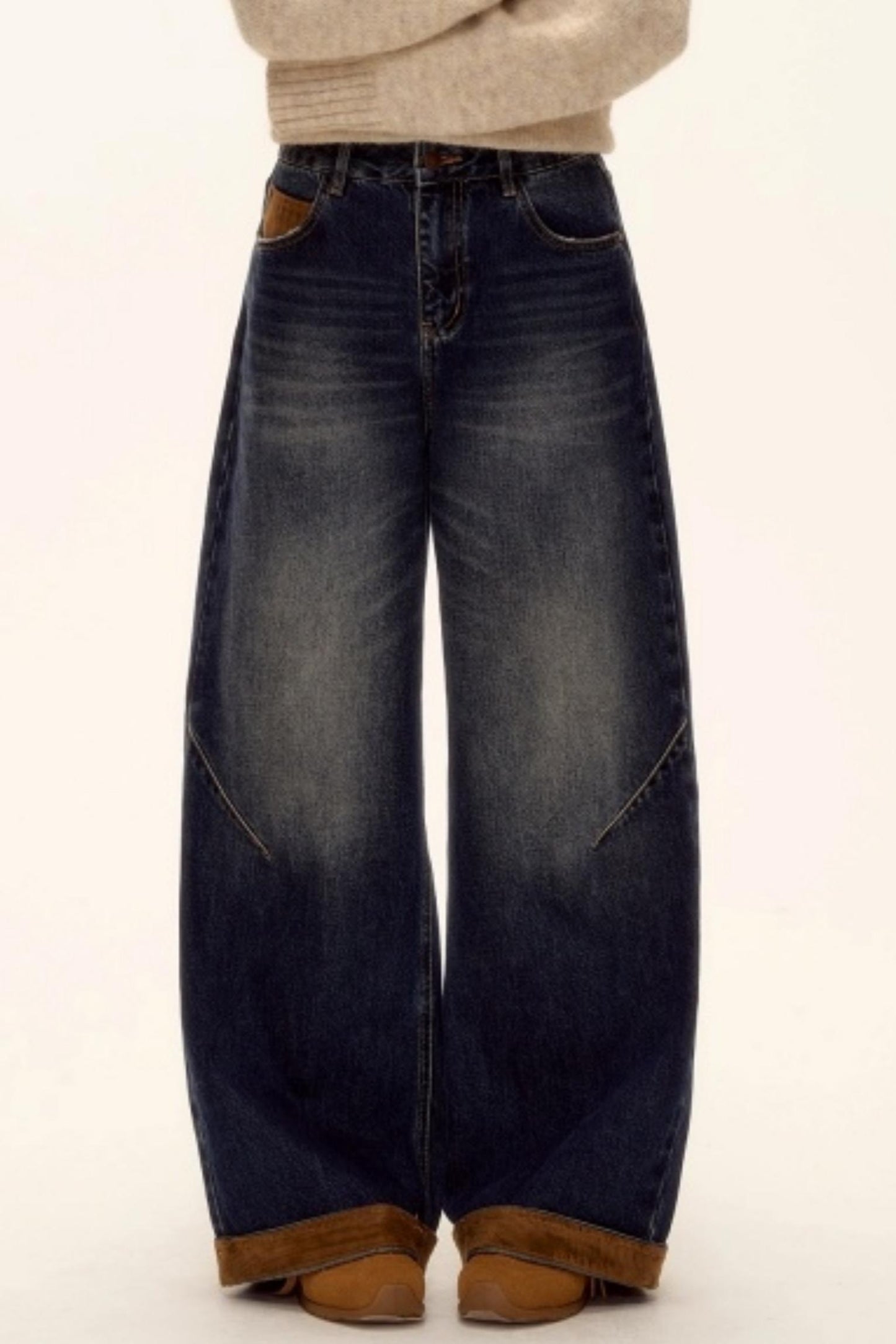 Suede Patchwork Denim Pants