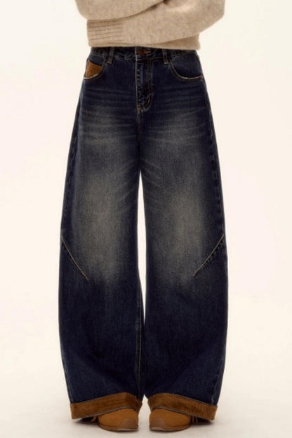 Suede Patchwork Denim Pants