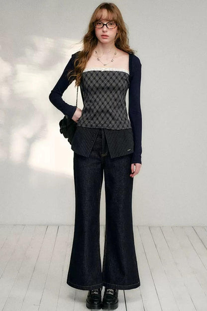 Lace Plaid Patchwork T-Shirt