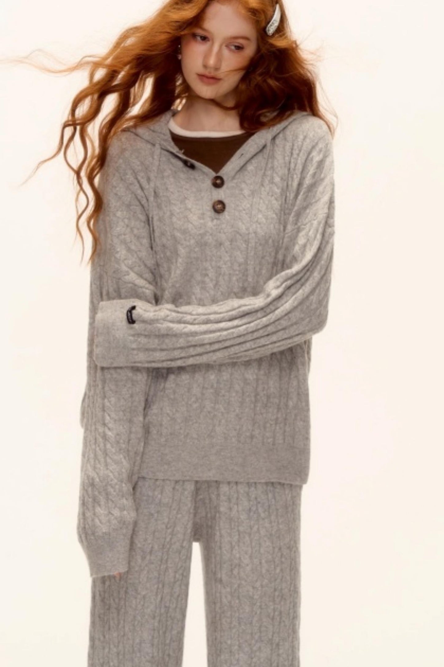 Wool Blend Hooded Knit Set-Up