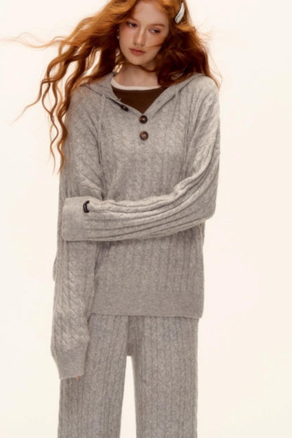 Wool Blend Hooded Knit Set-Up