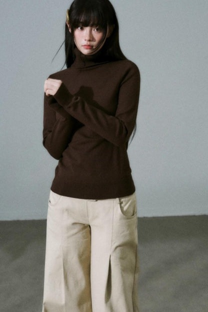 Versatile Elastic Turtleneck Sweater