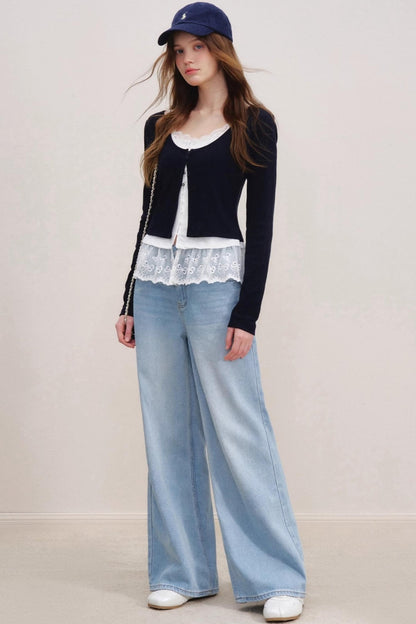 High-Waisted Lace-Trimmed Jeans