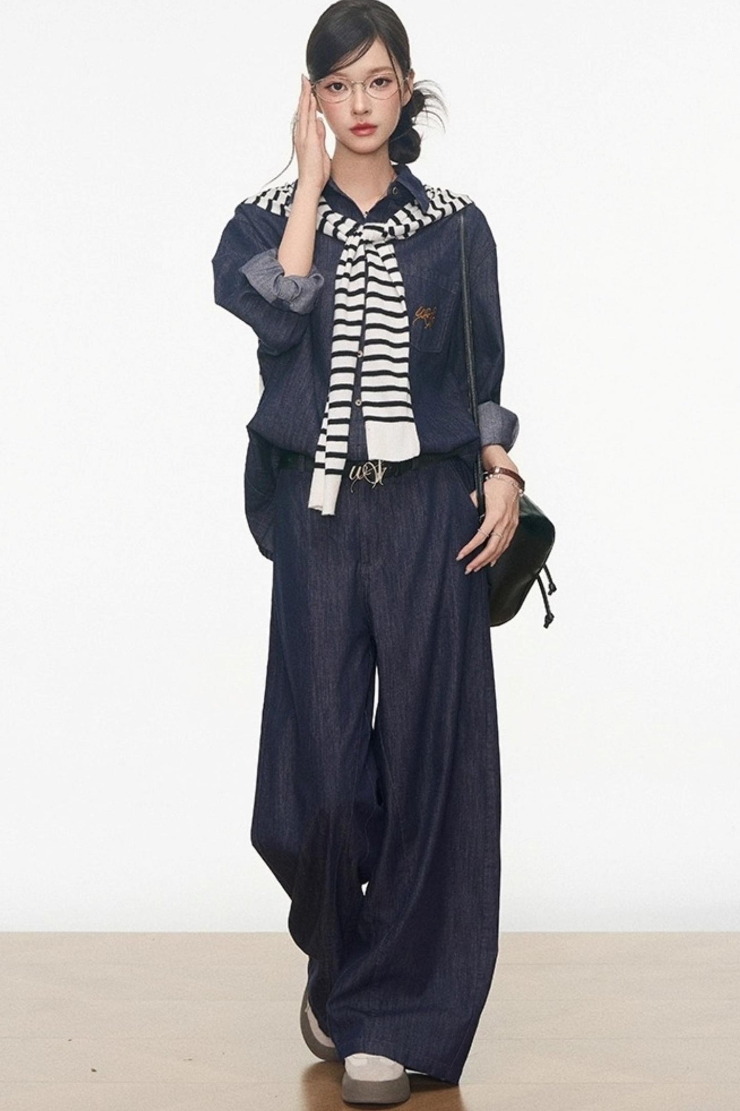 Tencel Denim Shirt With Shawl Set-Up