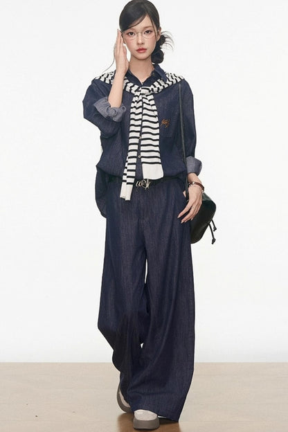 Tencel Denim Shirt With Shawl Set-Up
