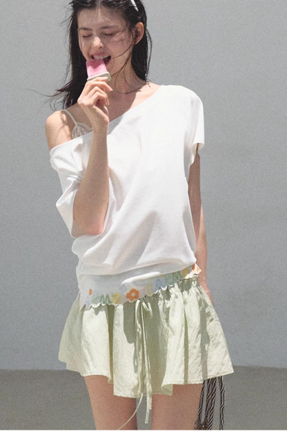 Cotton Off-the-Shoulder Embroidered Shirt