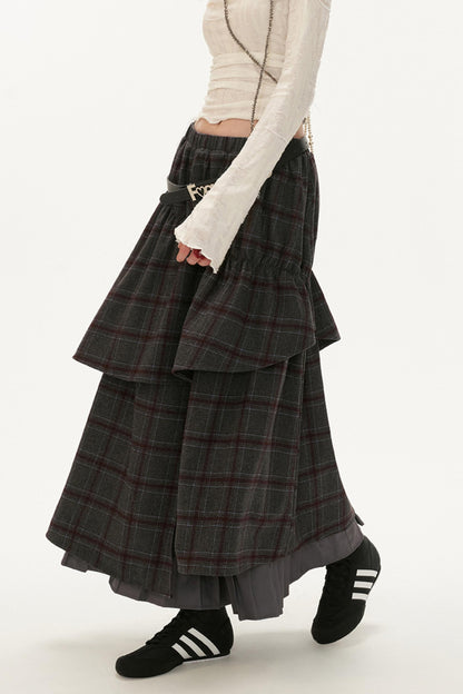 Fake Two-Piece Plaid Skirt