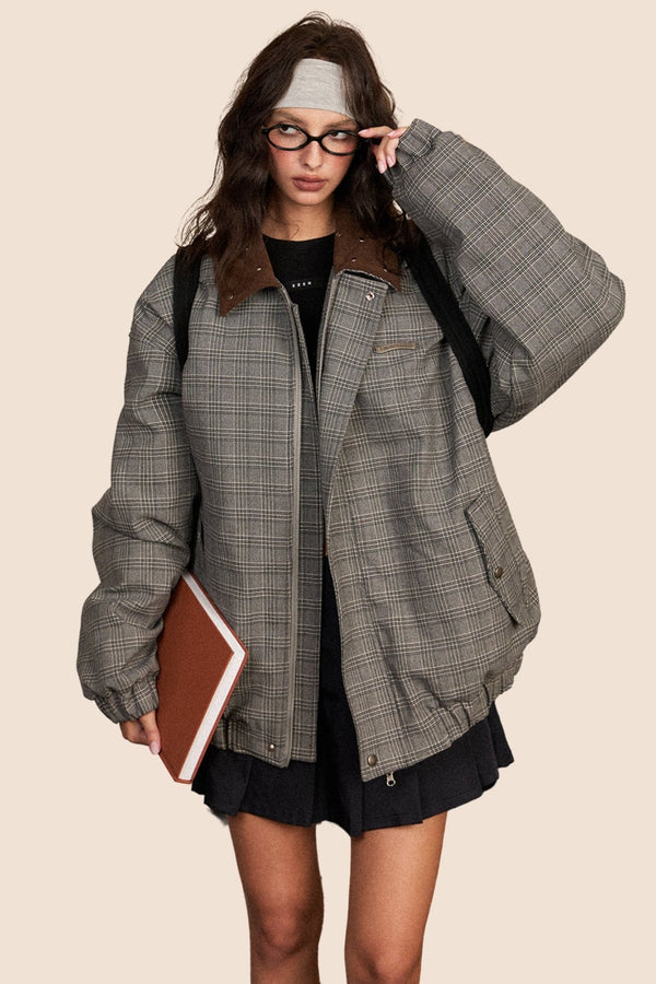 Spliced Plaid Thickened Winter Jacket