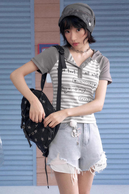 Whiskered Wings Denim Shorts