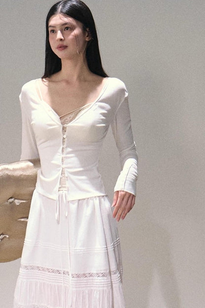 Stretch Linen Large V-Neck Cardigan