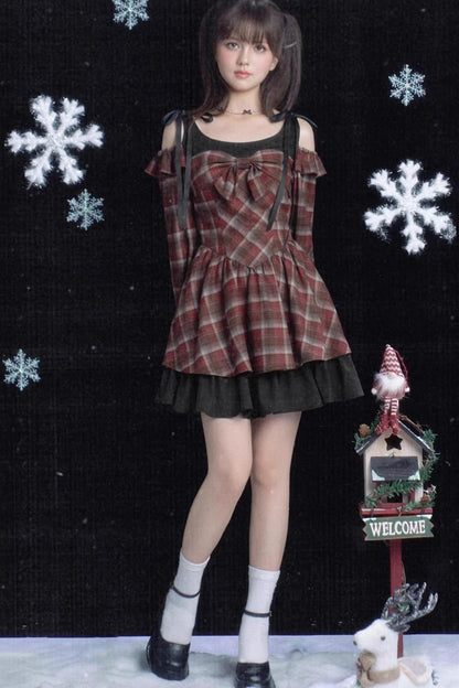 Red and Brown Plaid Dress