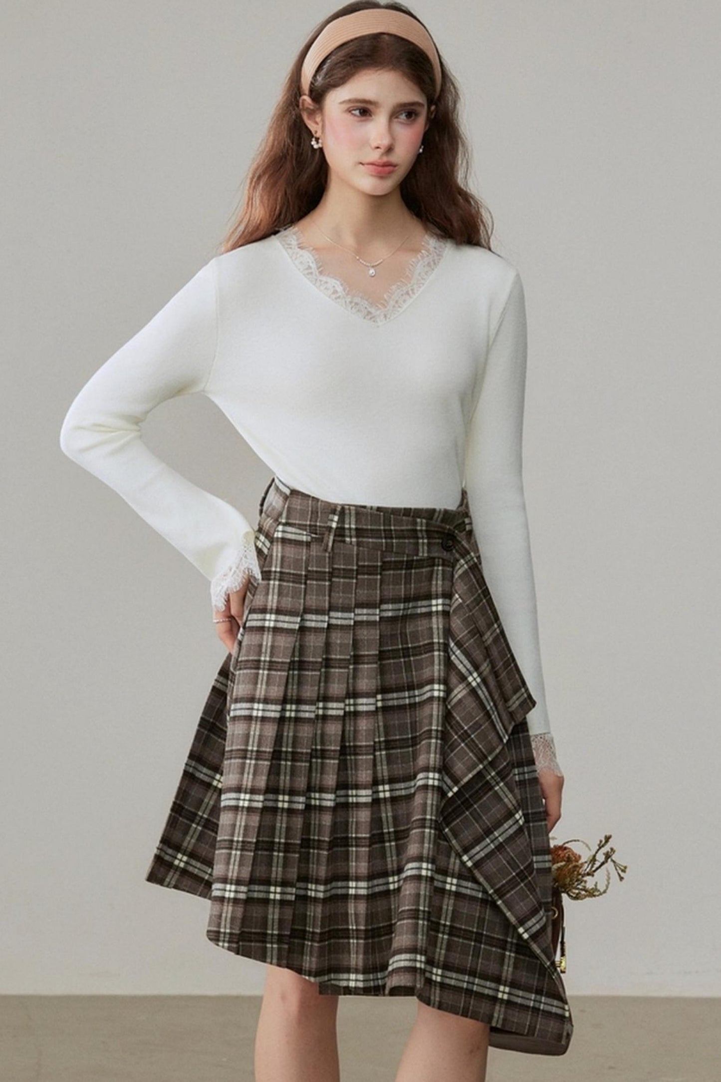 Ruffled Design Retro Plaid Skirt
