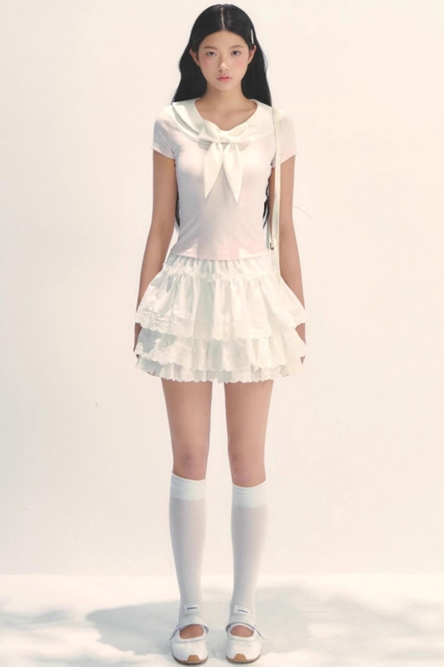 White Lace Tiered Midi Skirt