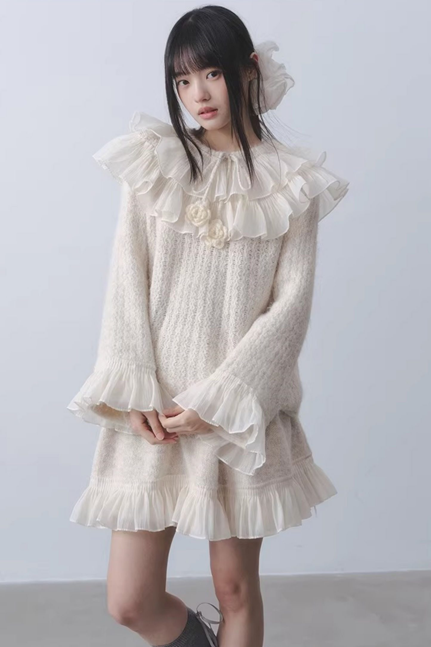 Layered Ruffle Collar Sweater Set