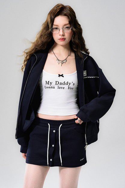 Navy Lace Jacket & Skirt Set-Up