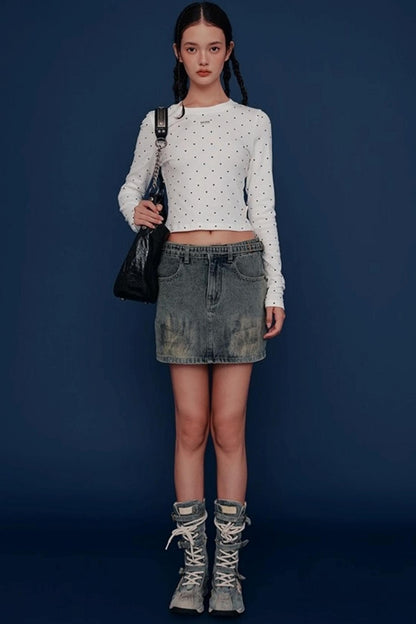 Distressed Denim Skirt