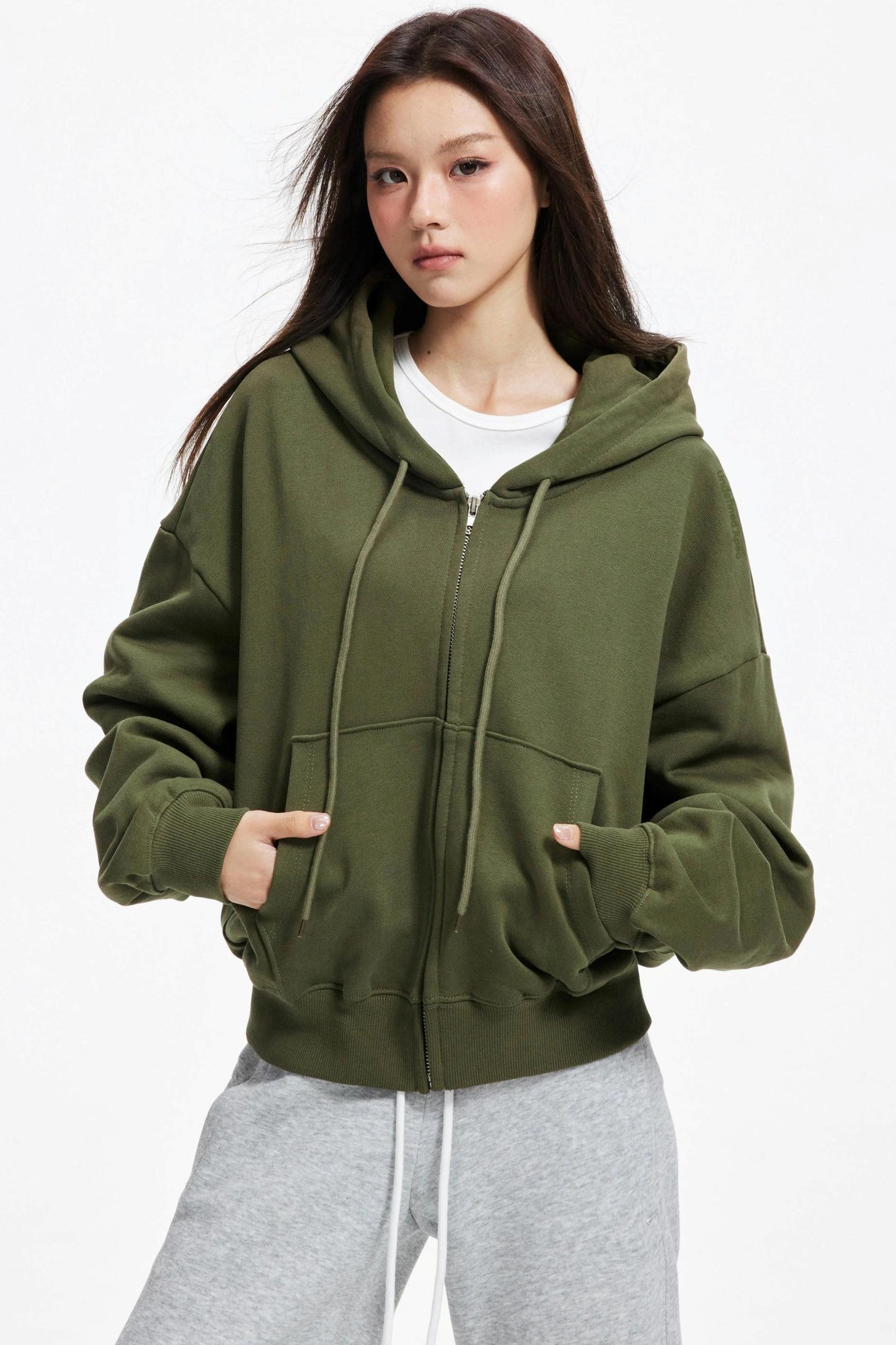 Cropped Hooded Cardigan Zip Jacket