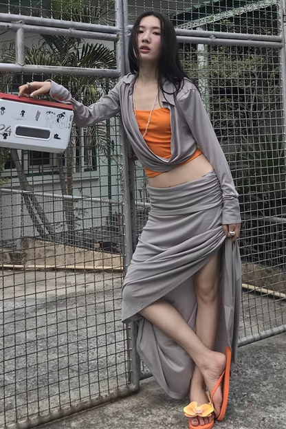 Color-Block Knit Cowl Top Set