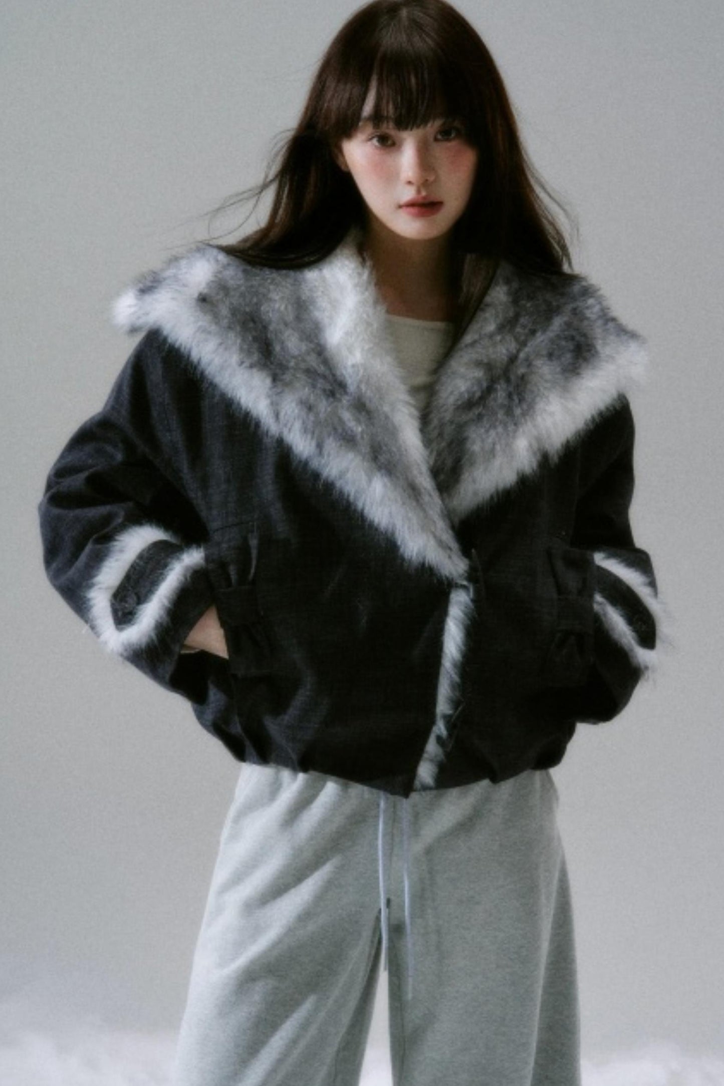 Navy Collar Plush Jacket