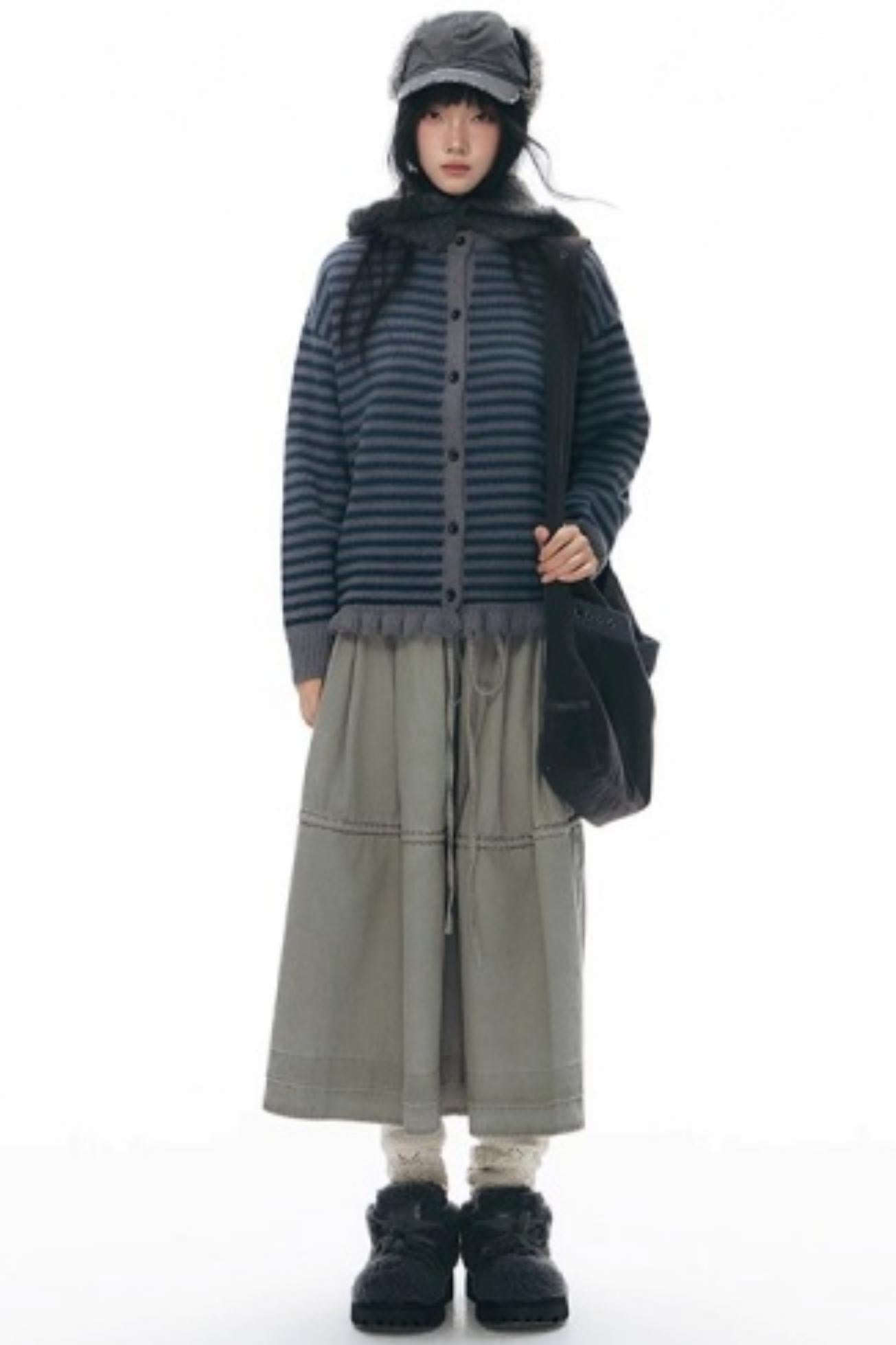 Knit Button Neck Snood Style Hat