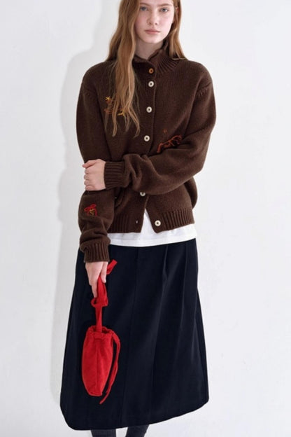 Winter Wool Embroidered Cardigan