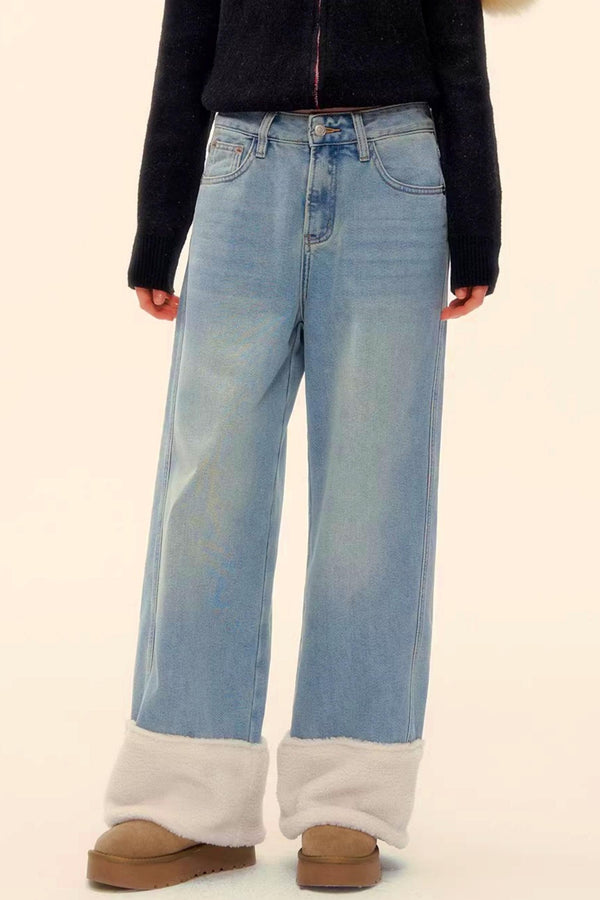 Wool Splicing Fleece-Lined Pants