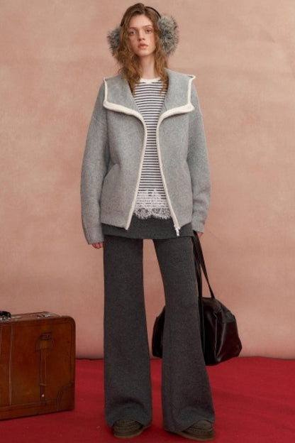 Hooded Cardigan With Contrasting Edges