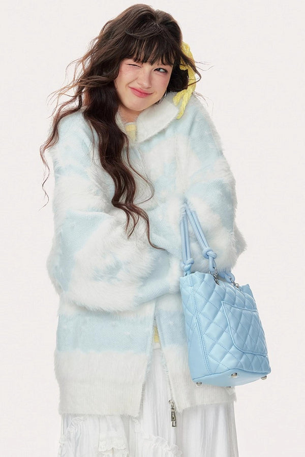 Soft Light Blue Knit Jacket