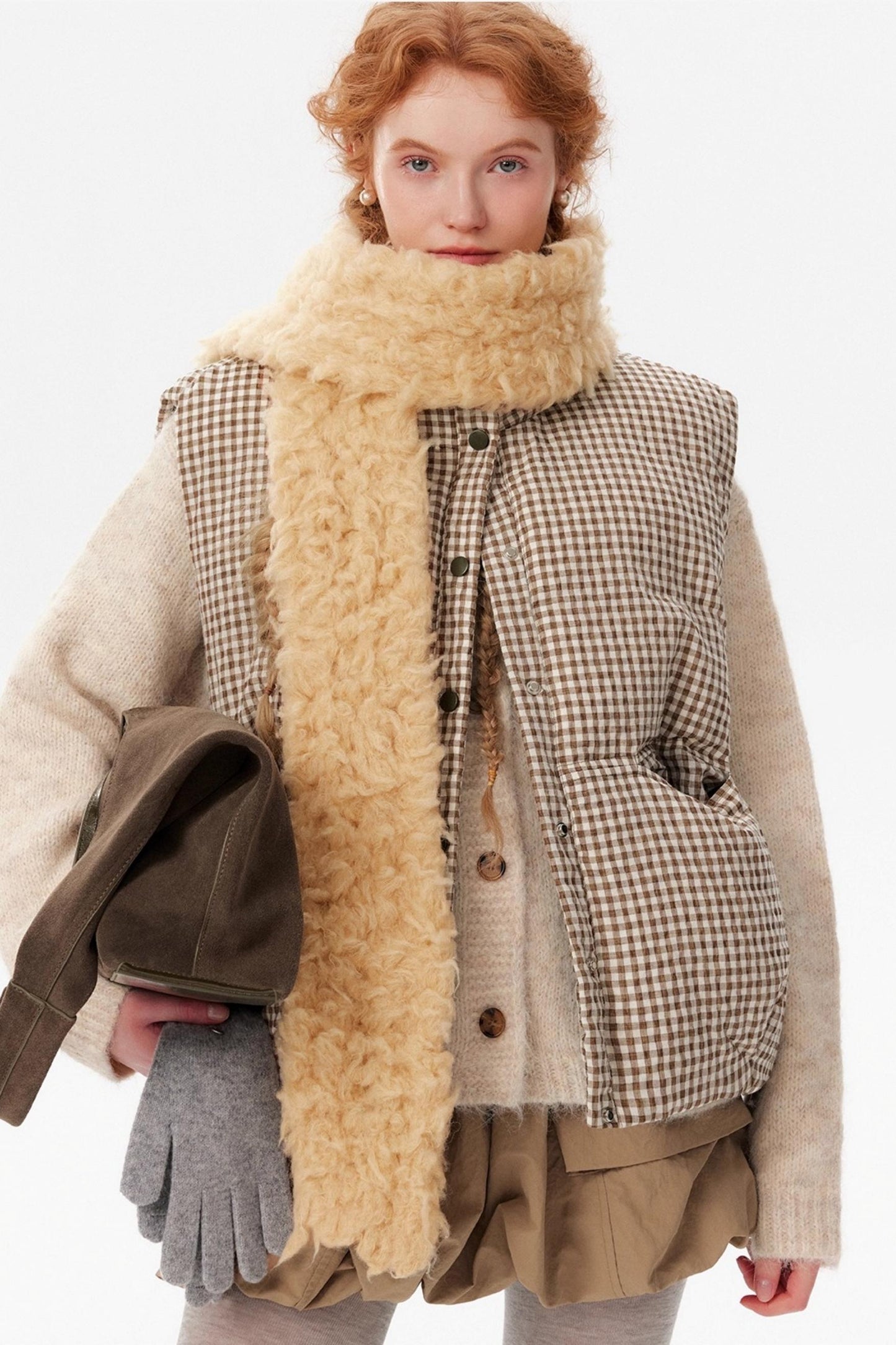 Linen Plaid Down Vest Jacket