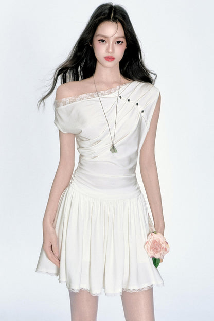 Lace Knit Asymmetric Dress