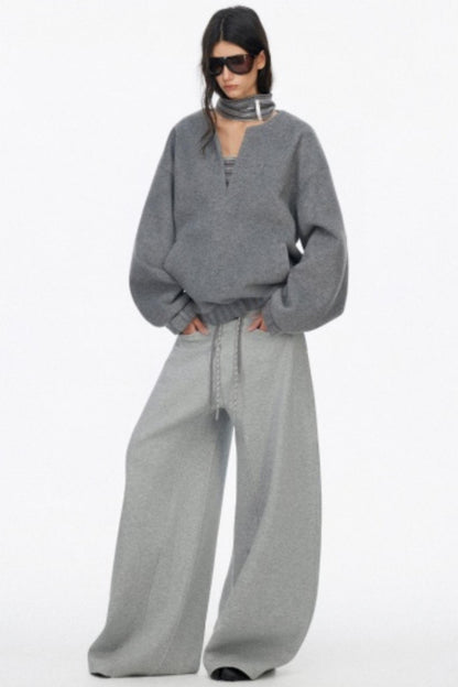 Loose Wool V-Neck Knit Sweatshirt
