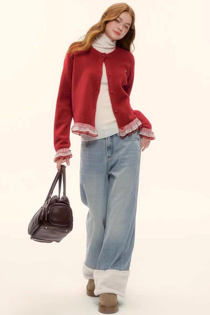 Fleece-Lined Wool Spliced Jeans