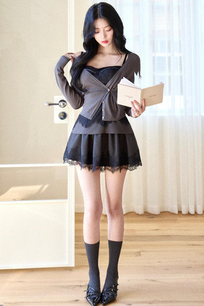 Black Swan Knitted Cardigan Set-Up