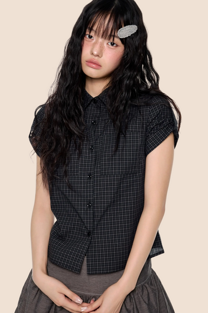 Plaid Retro Short Blouse Set-Up