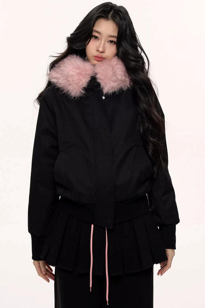 Burgundy Black Fur Collar Coat Set-Up