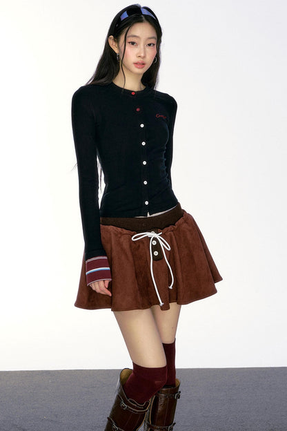 Retro Suede Ribbed Puffy Skirt