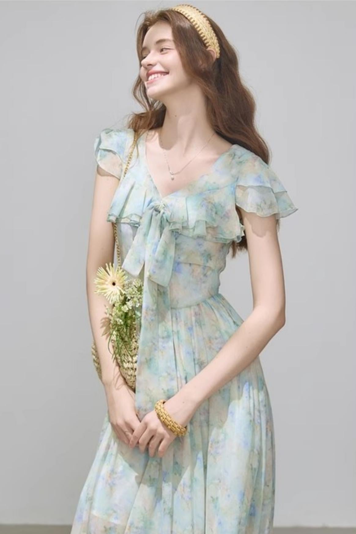 Slim V-Neck Ruffle Dress