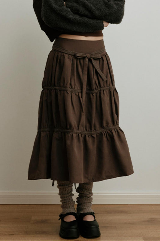 Sunset Suede Spliced Belt Umbrella Skirt