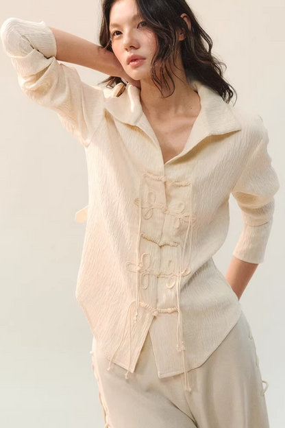 플리츠 섀도우 엘레강스 블라우스