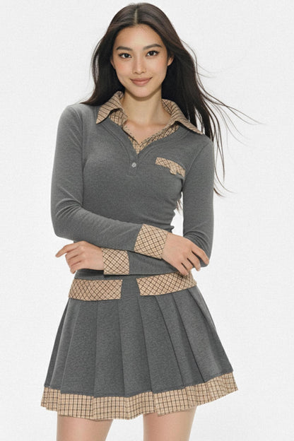 Layered Knit Top and Pleated Skirt Set-Up