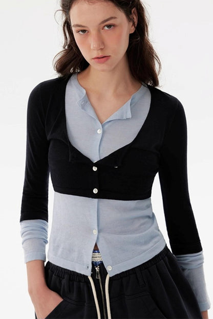 Contrasting Long-Sleeved Knitwear Top