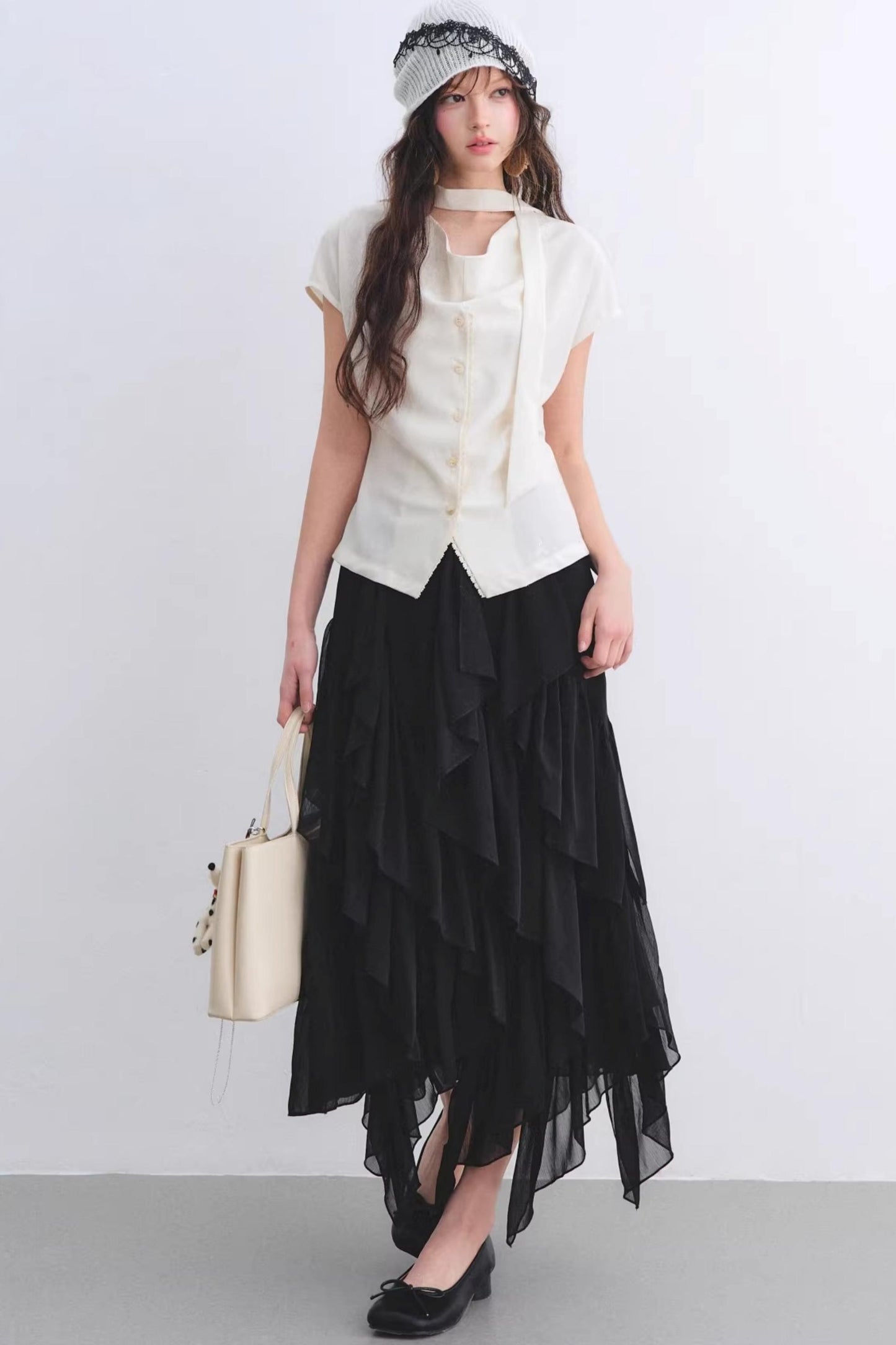Irregular Ruffled Elastic Chiffon Skirt