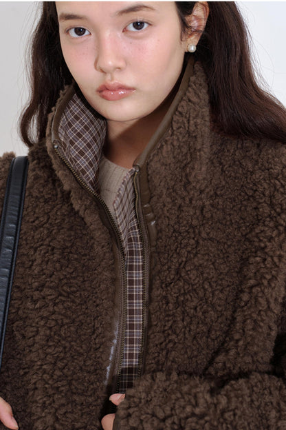 Wool Plaid Patchwork Coat