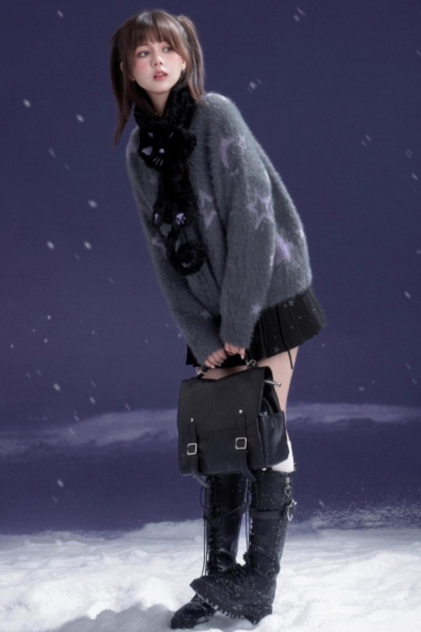 Black And Purple Cat Scarf