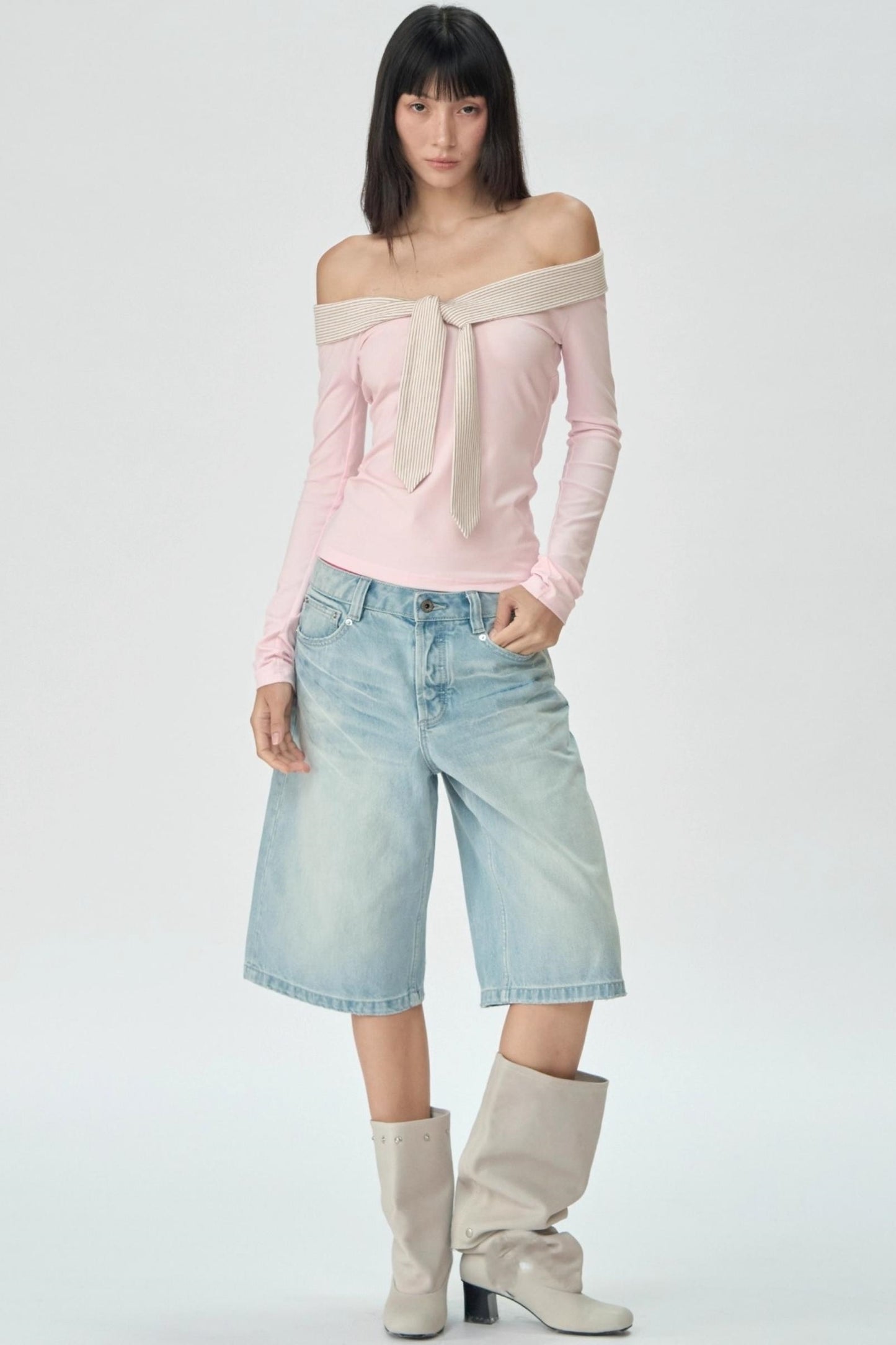 One-shoulder Striped Top